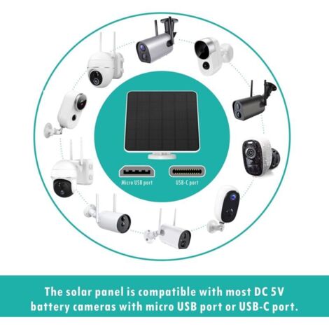 Pannello solare per telecamera di sicurezza, pannello solare USB da 5 W compatibile con telecamere di sorveglianza ricaricabili a 5 V CC, pannello solare per telecamera con cavo da 3 m