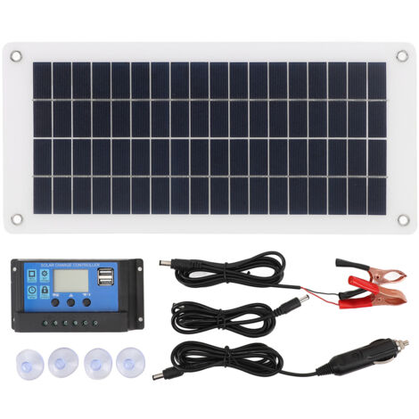 Pannello solare policristallino da 12 W con regolatore di carica impermeabile da 10 A - Kit per auto, barca, aereo