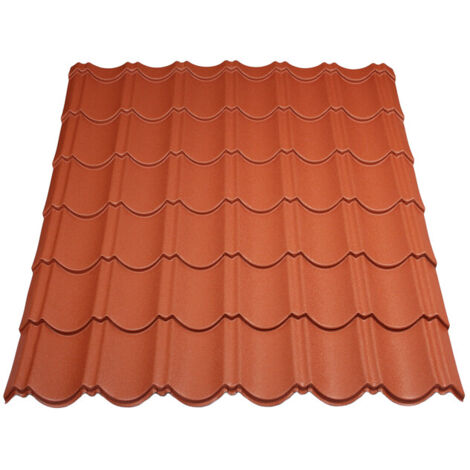 Pannello tegola facile 1030 x 950 MM in acciaio zincato, verniciatura opaca - Colore: Rosso bruno opaco, larghezza 950mm, lunghezza 1030mm