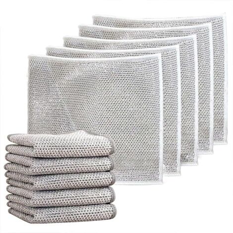 Panni multiuso in filo metallico per umido e asciutto, panni multifunzionali antigraffio, panni in filo metallico a doppio strato, panni in microfibra (10 pezzi)