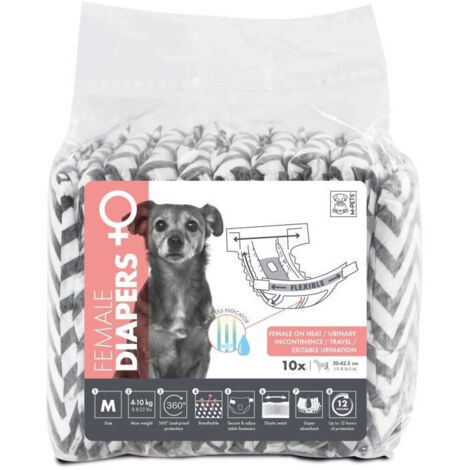 Pannolini per cani - M PETS - PANNOLINI - Femmina M x10 - Circonferenza vita 30-42,5 cm - 4-10 kg - Indicatore di umidità - 12h di protezione