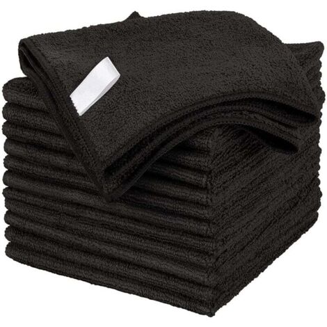 Paño de limpieza de microfibra, toallas multiusos, sin marcas, paquete de 12, negro, tamaño 30 x 30 cm