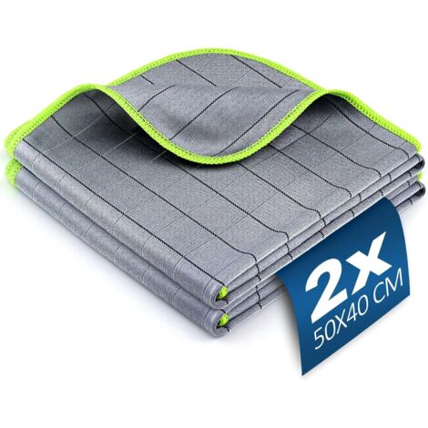 Paño de microfibra de carbono para coche de 50 x 40 cm, 2 paños de detalle, paños para ventanas, paños de pulido resistentes a los arañazos, absorbentes y sin marcas.