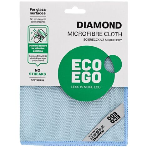 Paño de microfibra DIAMOND ECO EGO 40x40 cm para la limpieza de superficies de cristal, ventanas, espejos, encimeras de cristal