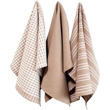 Paños de cocina, paños de limpieza, juego de 3 paños de cocina de estilo escandinavo, 45 × 65 cm, color café con leche.