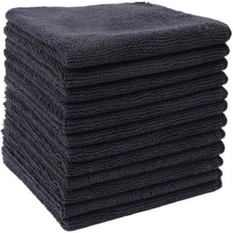 Paños de fibra ultrafina negros, paños de limpieza para el hogar, paños de cocina de algodón y poliéster, estropajos (30x30cm, 12 unidades)