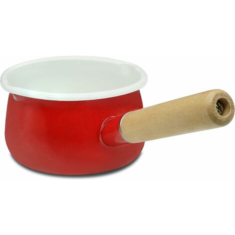 Panque de sauce émaillée avec double verser la poule de lait en émail de beurre d'émail avec poignée en bois Pot pratique (rouge)… READCLY