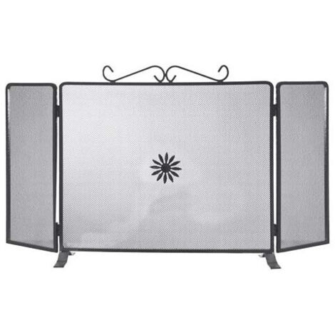Pantalla antichispas con puertas laterales para chimenea/estufa de hierro forjado 90x50 cm