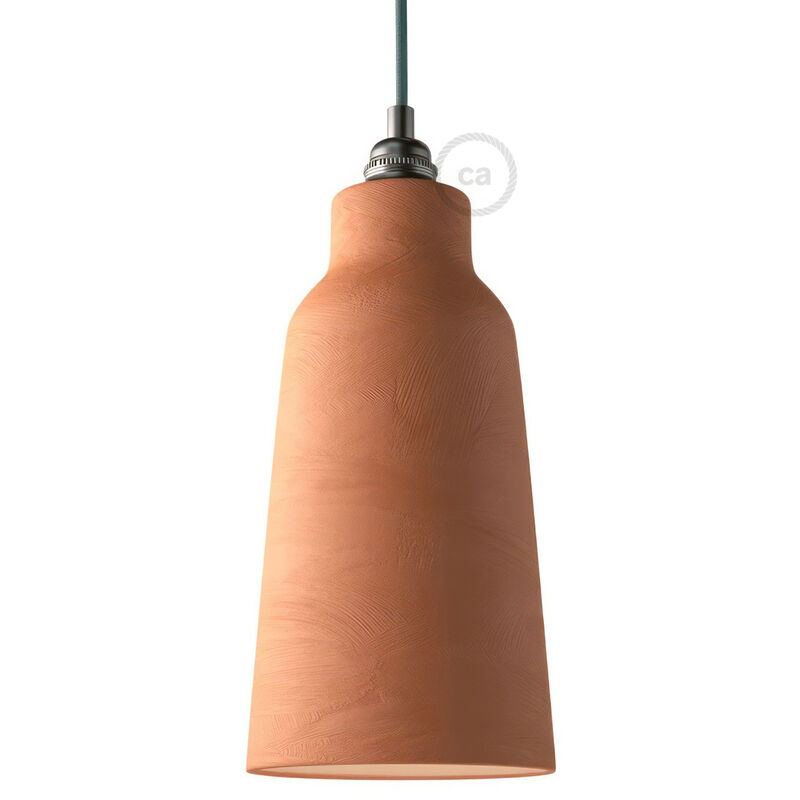 

Creative Cables - Pantalla Botella de cerámica, colección Materia - Fabricado en Italia | Terracota rayado - Blanco - Terracota rayado - Blanco