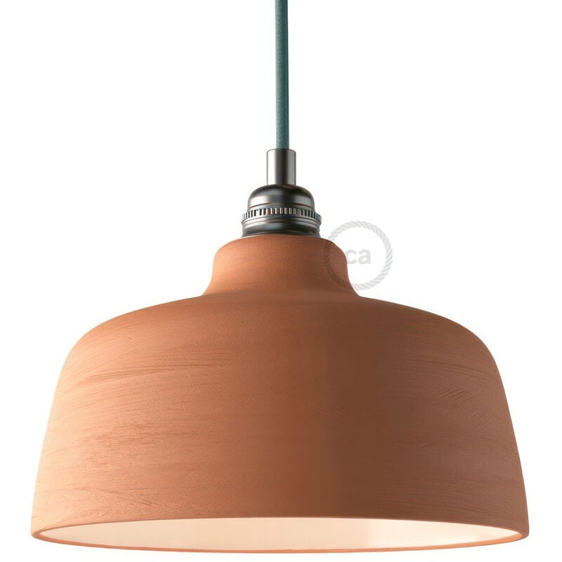 

Creative Cables - Pantalla Copa de cerámica, colección Materia - Fabricado en Italia | Terracota rayado - Blanco - Terracota rayado - Blanco