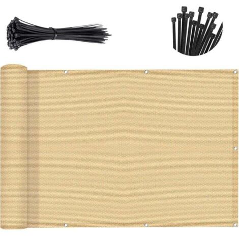 Pantalla de privacidad beige para balcón, cubierta de cerca de apartamento con 90% de sombra, malla resistente para cortavientos para terraza, exterior, patio, terraza (0,9 × 3 m)
