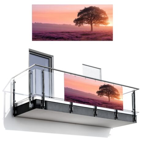 PANTALLA DE PRIVACIDAD PARA BALCÓN Árbol - Brezo - Amanecer 200x90