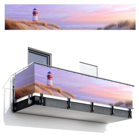 PANTALLA DE PRIVACIDAD PARA BALCÓN Faro - Dunas - Puesta de sol 500x95