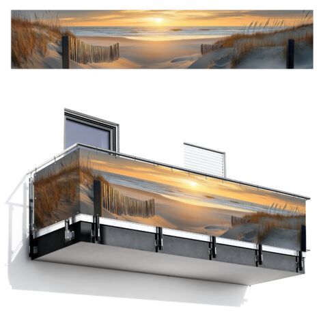PANTALLA DE PRIVACIDAD PARA BALCÓN Playa - Dunas - Puesta de sol 500x95
