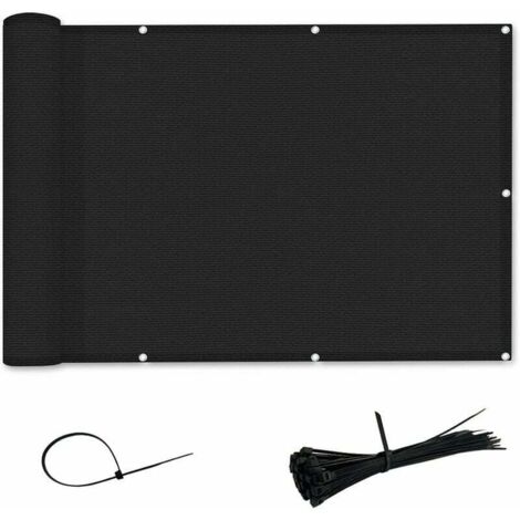 Pantalla de privacidad y parasol para balcón de HDPE: resistente a los rayos UV, al desgarro y a los arañazos (0,9 x 3 m, negra)