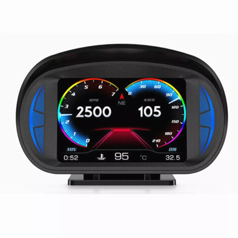 Pantalla de visualización frontal (HUD), OBD2, GPS, velocímetro, alarma de exceso de velocidad, indicador de inclinación, sistema dual