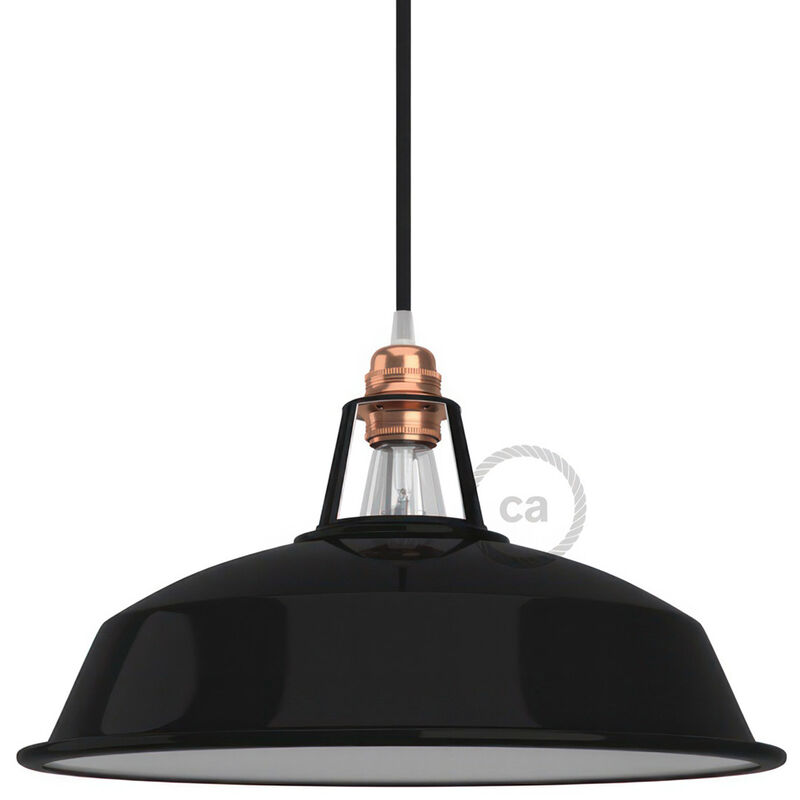 

Creative Cables - Pantalla Harbour de metal esmaltado con casquillo E27, diámetro 30cm | Negro - Negro
