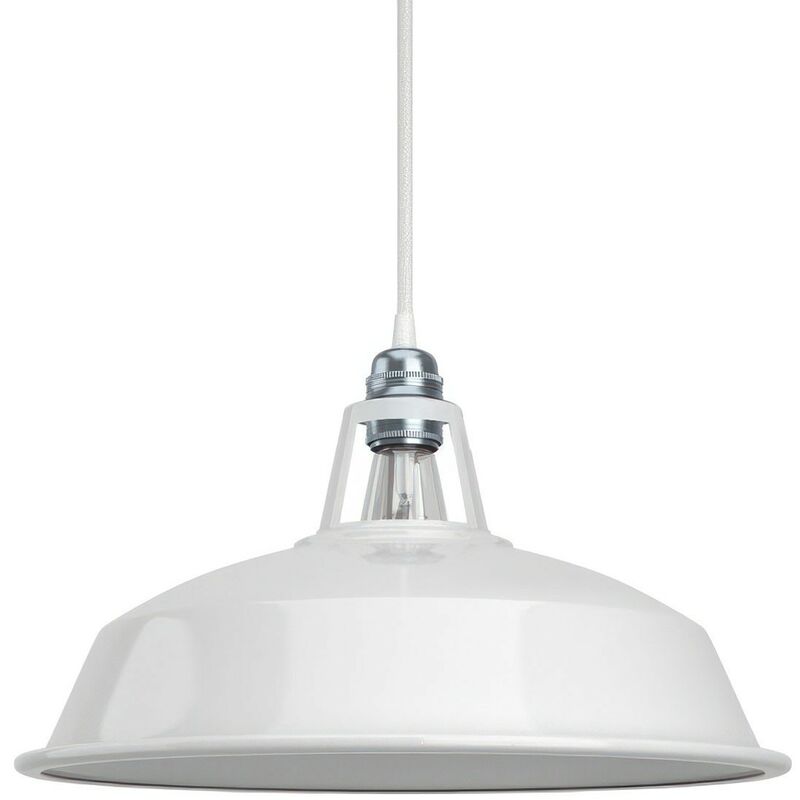 

Creative Cables - Pantalla Harbour de metal esmaltado con casquillo E27, diámetro 38cm | Blanco - Blanco