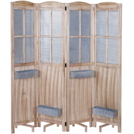 Pantalla HHG-646 cestas de plantas, separador de ambientes tabique español pared pantalla de privacidad, madera metal 170x161x29cm