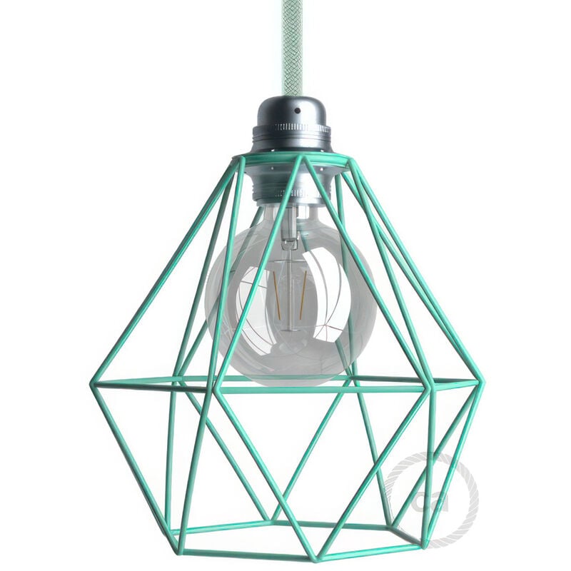 

Creative Cables - Pantalla Jaula Diamond de metal con casquillo E27 | Turquesa - Turquesa