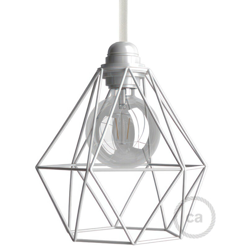 

Creative Cables - Pantalla Jaula Diamond de metal con casquillo E27 | Blanco - Blanco