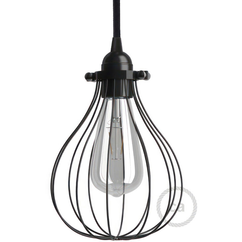 

Creative Cables - Pantalla Jaula Drop de metal con collar regulable | Negro - Negro