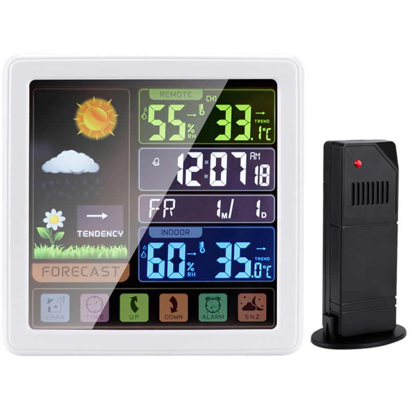 

Pantalla LCD tactil en color Estacion meteorologica inalambrica Reloj despertador Termometro para interiores y exteriores Higrometro con puerto USB