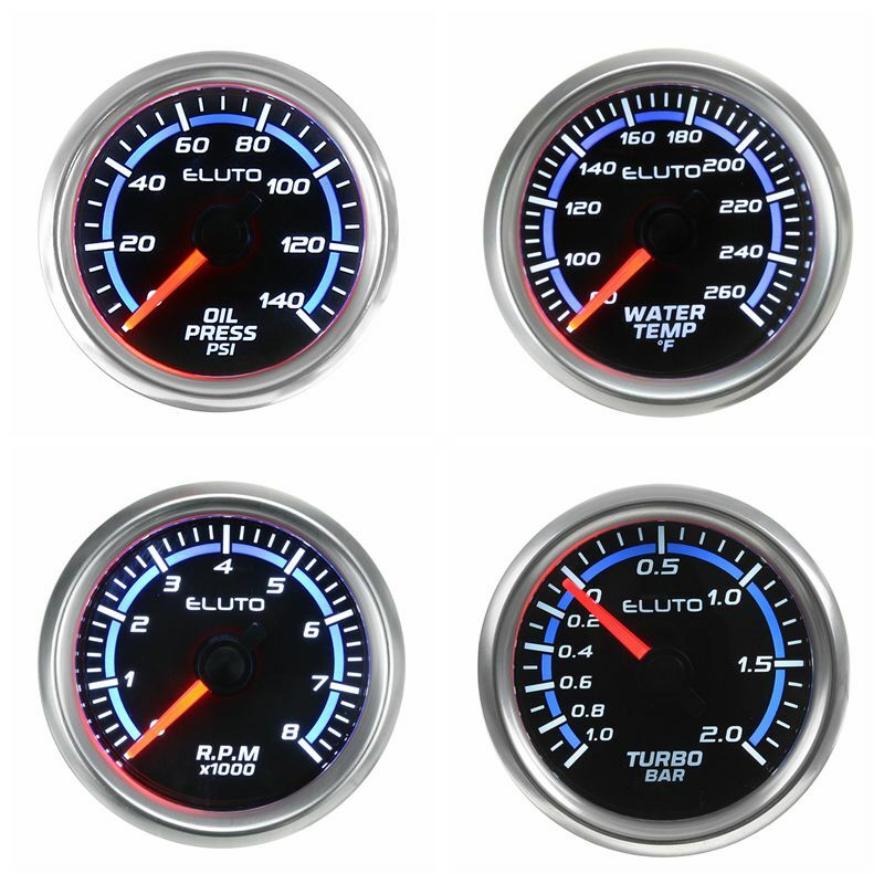 

Pantalla LED del medidor de coche de 2 '' 52 mm con indicador de sensor Temperatura del agua de 80-260 ° F / Barra de impulso turbo / Presión de