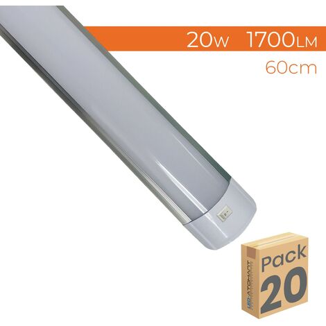 Pantalla LED Lineal Superficie con Interruptor 60cm 20W 1700LM 6500K | Blanco Frío 6500K - Pack 1 Ud. - Blanco Frío 6500K