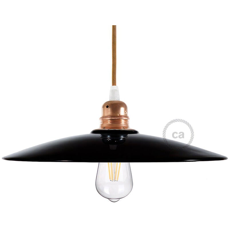 

Creative Cables - Pantalla Plato de cerámica para suspensión - Fabricado en Italia | Negro - Cobre - Negro - Cobre