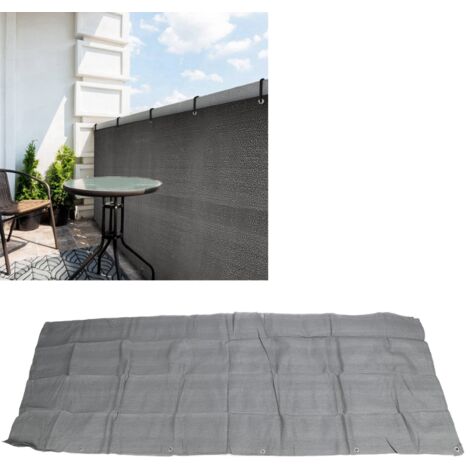Pantalla protectora de HDPE gris claro para balcón y terraza: 99 % de protección UV, 210 g/m², 0,9 x 5 m, con material de montaje y cuerdas.