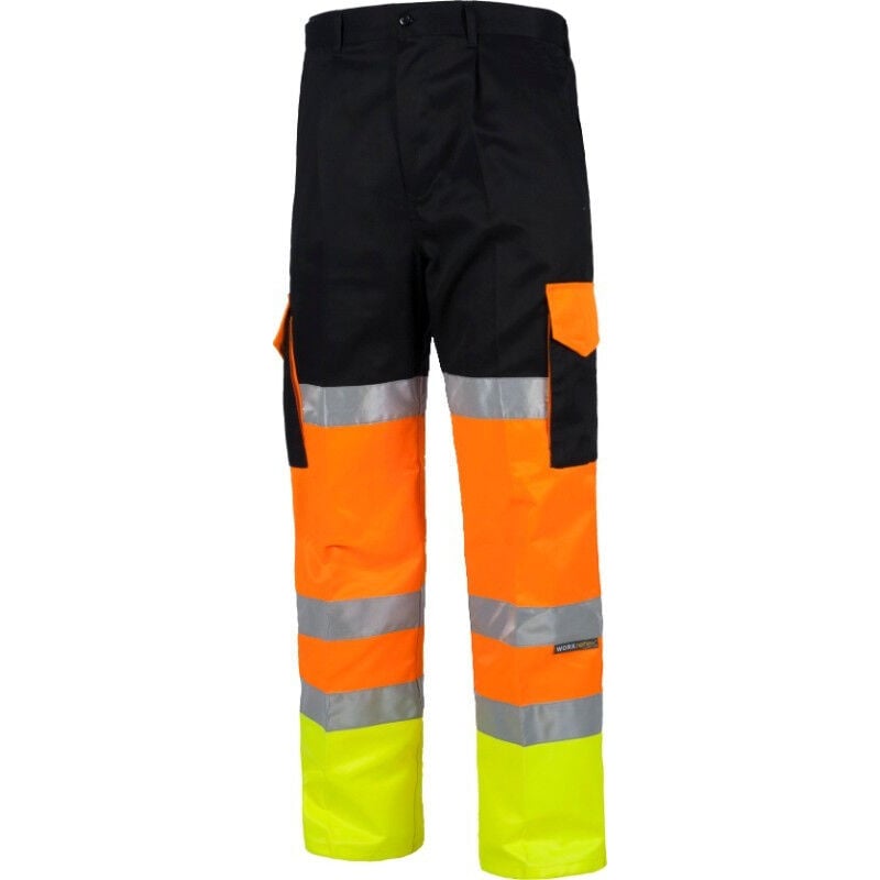 

Pantalón con refuerzos combinado con alta visibilidad y cintas reflectantes WORKTEAM C3216 | 54 - Negro+Naranja AV+Amarillo AV