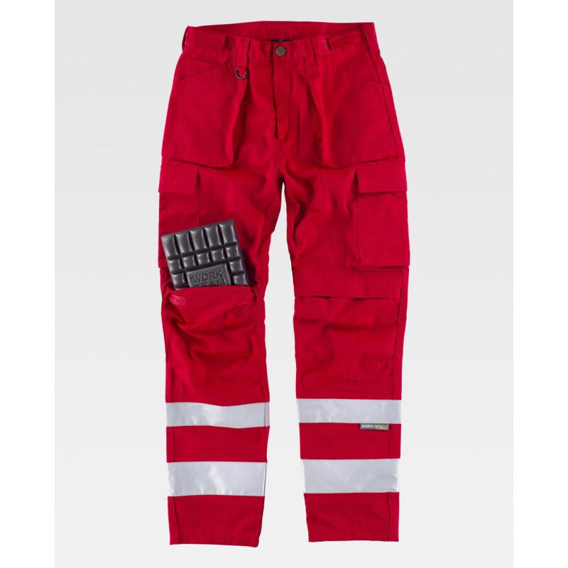 

Pantalón de Alta Visibilidad con bolsillos para rodilleras WORKTEAM C2911 | Rojo - 48