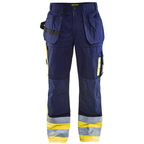 Pantalon artisan haute visibilité polyester/coton BLAKLADER 1529 - Jaune / Bleu clair - 40 - Jambes longues