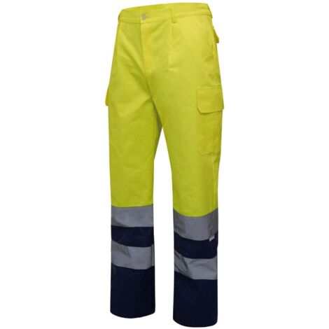 Pantalón Bicolor Multibolsillos Alta Visibilidad AZUL MARINO/AMARILLO FLÚOR S