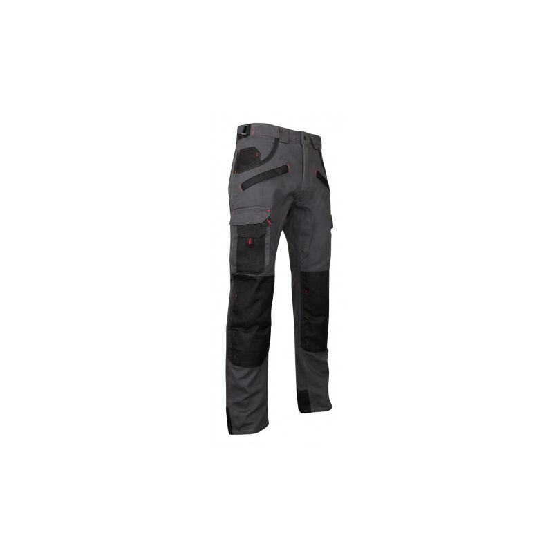 LMA - Pantalon de travail argile taille 52 gris/noir multipoches à genouillères