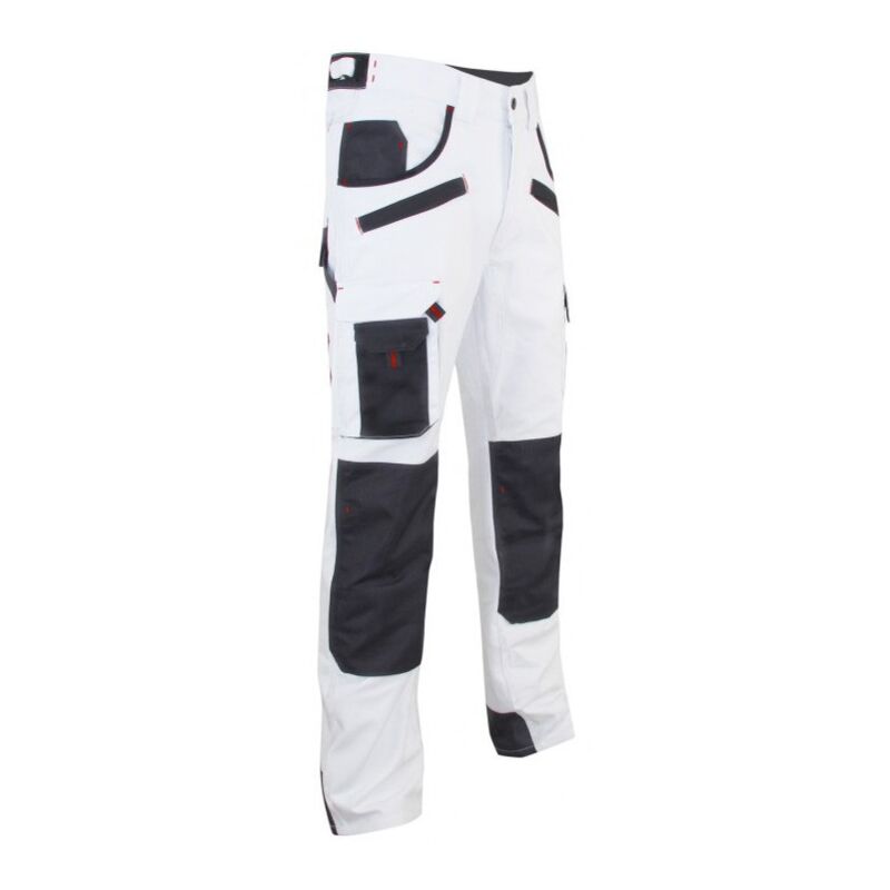 Pantalon de peintre multipoches à genouillères Blanc/Noir - 1443 aerosol LMA taille 42