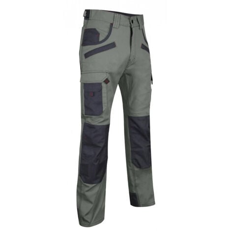 Pantalon bicolore multipoches LMA SECATEUR taille 44 kaki/gris nuit avec poches genouillères