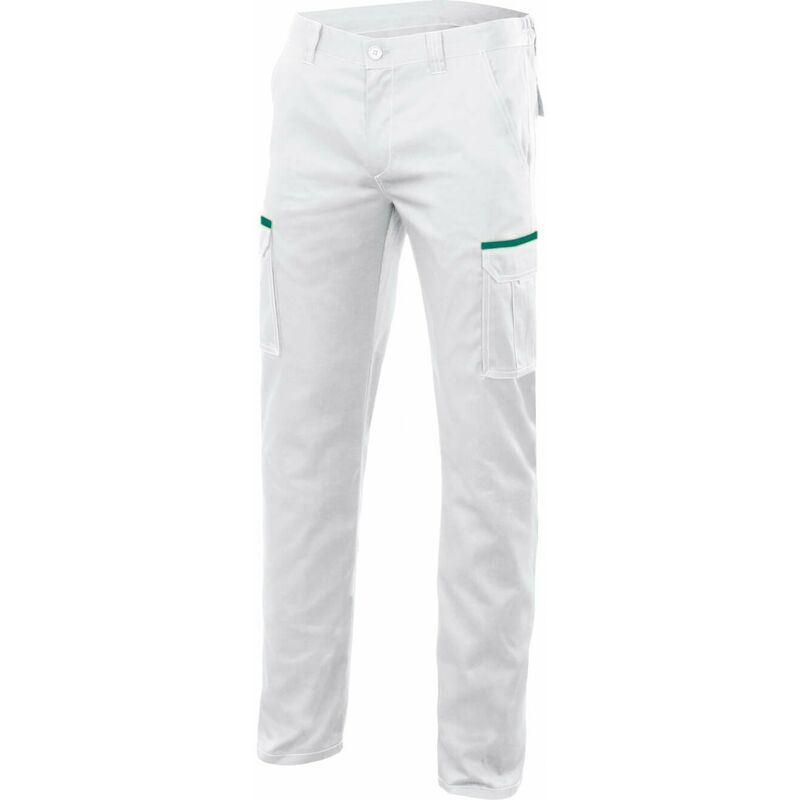 

Pantalón industrial blanco multibolsillos con vivos en bolsillos Serie P103002S | 44 - Blanco / Verde - Velilla