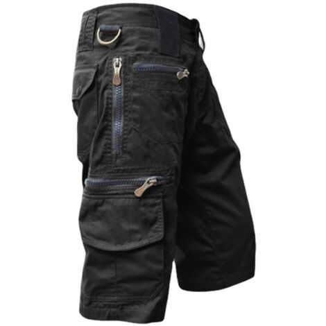 Pantalon Capri multipoches, coupe droite, short cargo streetwear - XL - Noir