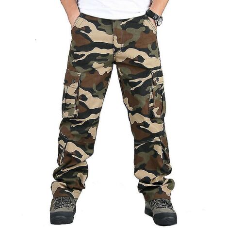 Pantalon cargo militaire camouflage pour homme, pantalon de travail robuste de type militaire - Taille 36 - Kaki