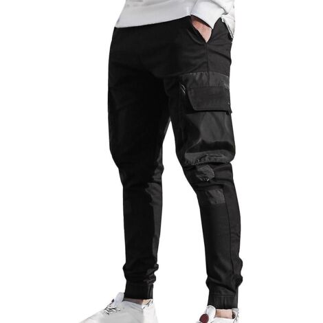 Pantalon cargo multipoches pour homme, coupe slim, idéal pour le jogging et le travail - Taille 3XL - Noir