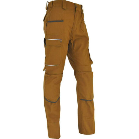 Pantalon chantier SAHARA Taille 44, poches multiples, genouillères incluses, bronze