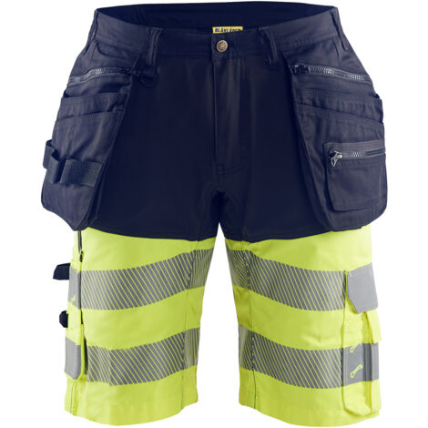 Pantalón corto de trabajo de alta visibilidad elástico 4D 1596 - Azul marino/amarillo fluorescente S - FR(40) - SE(C46) - Normas