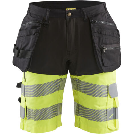 Pantalón corto de trabajo de alta visibilidad elástico 4D 1596 - Negro/Amarillo fluorescente 3XL - ES(56) - CL(C62) - Normas