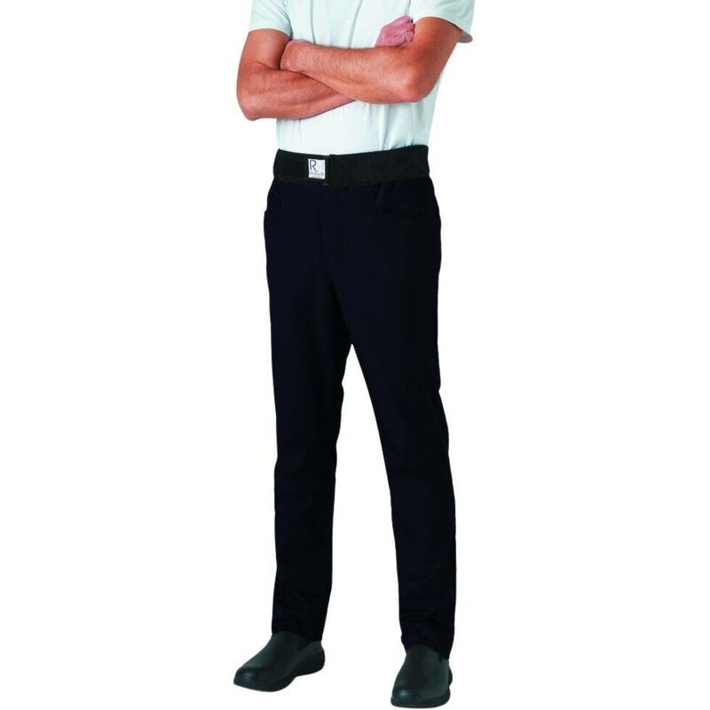 Pantalon de cuisine mixte slim ceinture éponge Archet Noir S - Robur