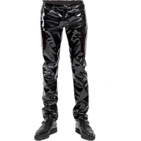 Pantalon de moto noir en latex PVC brillant pour homme, style motard, imperméable et tendance - taille M