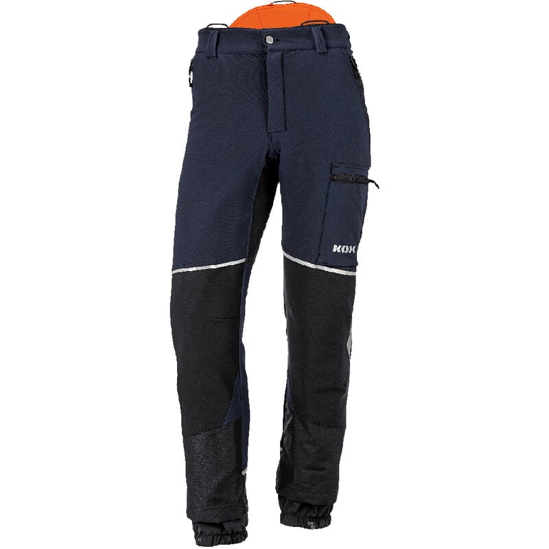 KOX Pantalon de protection anti-coupures Stretch Elch 2.0, bleu foncé/orange, taille EU 52/ FR 46 - Bleu foncé/orange