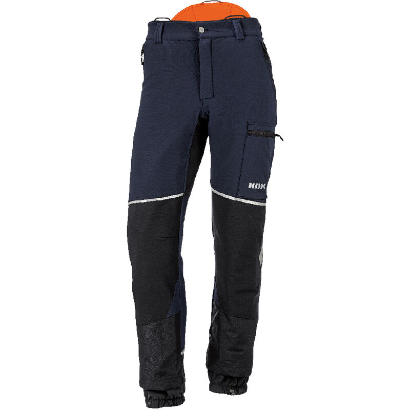 KOX Pantalon de protection anti-coupures Stretch Elch 2.0, bleu foncé/orange, taille EU 54/ FR 48 - Bleu foncé/orange