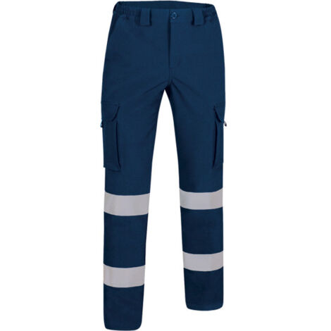 Pantalón de trabajo azul multibolsillos de Visibilidad Realzada con dos cintas reflectantes EN13688 y EN17353 NAOS XL Azul marino orión
